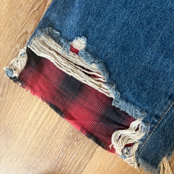 ZARA High Rise Wide Leg Raw Crop - Plaid Detail - Dark Wash Jeans - SZ 0 - Picture 7 of 16